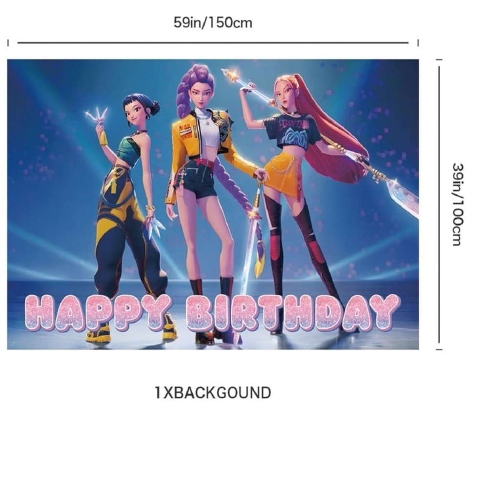 K-Pop Demon Hunters Party Decoration Background- Multicolor